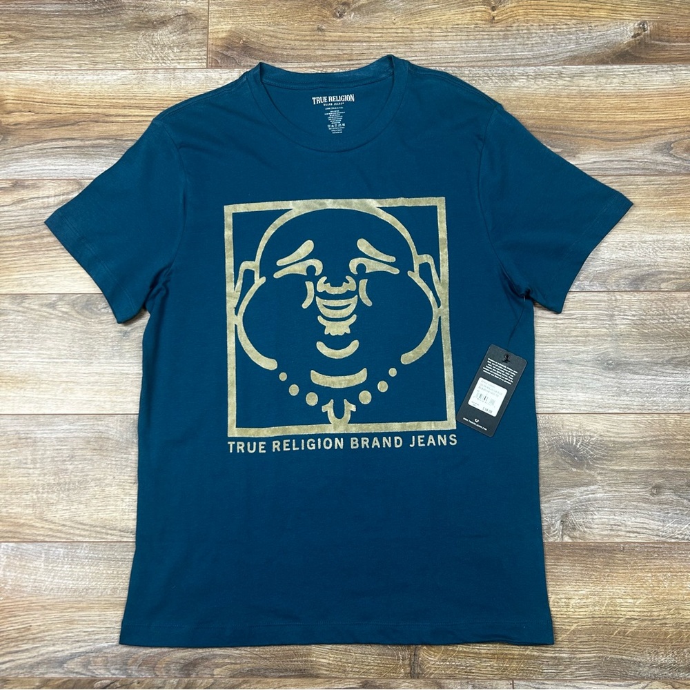 $59 TRUE RELIGION Short Sleeve T-Shirt Men’s Size Large Majolica Blue NWT